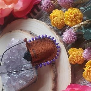 Crystal mini mojo bag Necklace by Rust Belt Raised Black Tourmaline, Leather